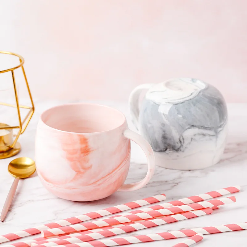 

2021 Marble Pattern Cup Creative Ceramic Coffee Mug, Pink/grey