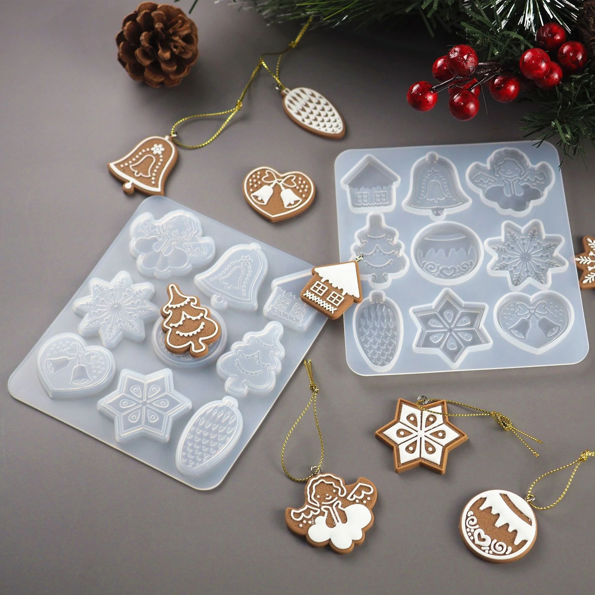 

DIY Crystal Epoxy Mold Christmas Tree Snowflake Elk Pendant Keychain Listing Jewelry Silicone Mold Set, Transparent