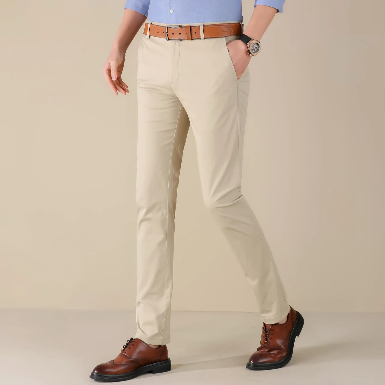 

Mens business pant wholesale Straight leg slim fit formal pant mens Custom logo soft cotton spandex casual Pant for men, 3 colors