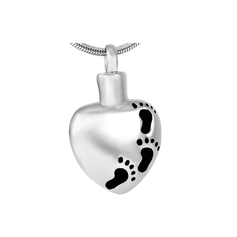 

stainless steel memorial footprint heart keepsake urns necklace hold ashes, Stainless steel ,gold