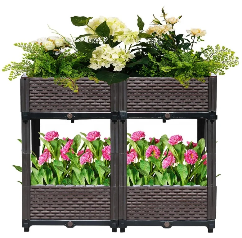 

Brown Rectangular Raised Garden Bed Kit Plastic Planter Grow Box for Fresh Vegetable Flowers Succulents, Custom color