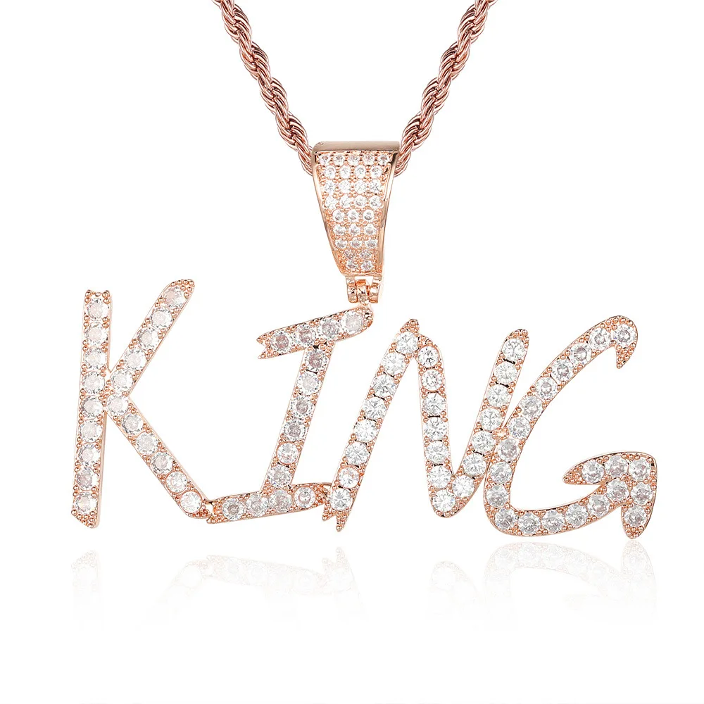 

Angel Name Cursive Letter Zircon Pendant Necklace 100% Micro Pave CZ Hip Hop Iced Out Tennis Chain Jewelry Dropshipping