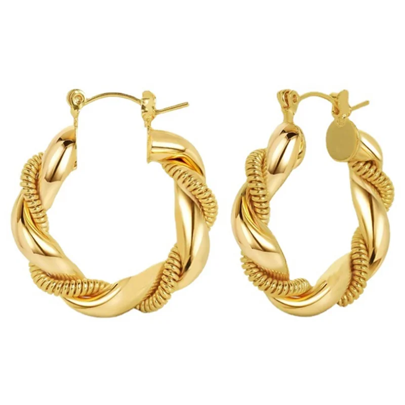 

18K Gold Plated 25mm Twisted Intertwined Rope Hoops Retro Earrings Trendy Stainless Steel Hypoallergenic Jewelry for Gifts