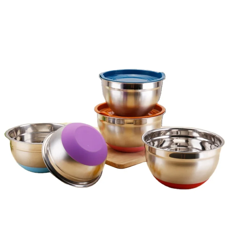 

Mixing Bowl Stainless Steel Set With Airtight Lids 6 Piece Stainless Steel Metal Bowls Colorful Non-Slip Bottoms