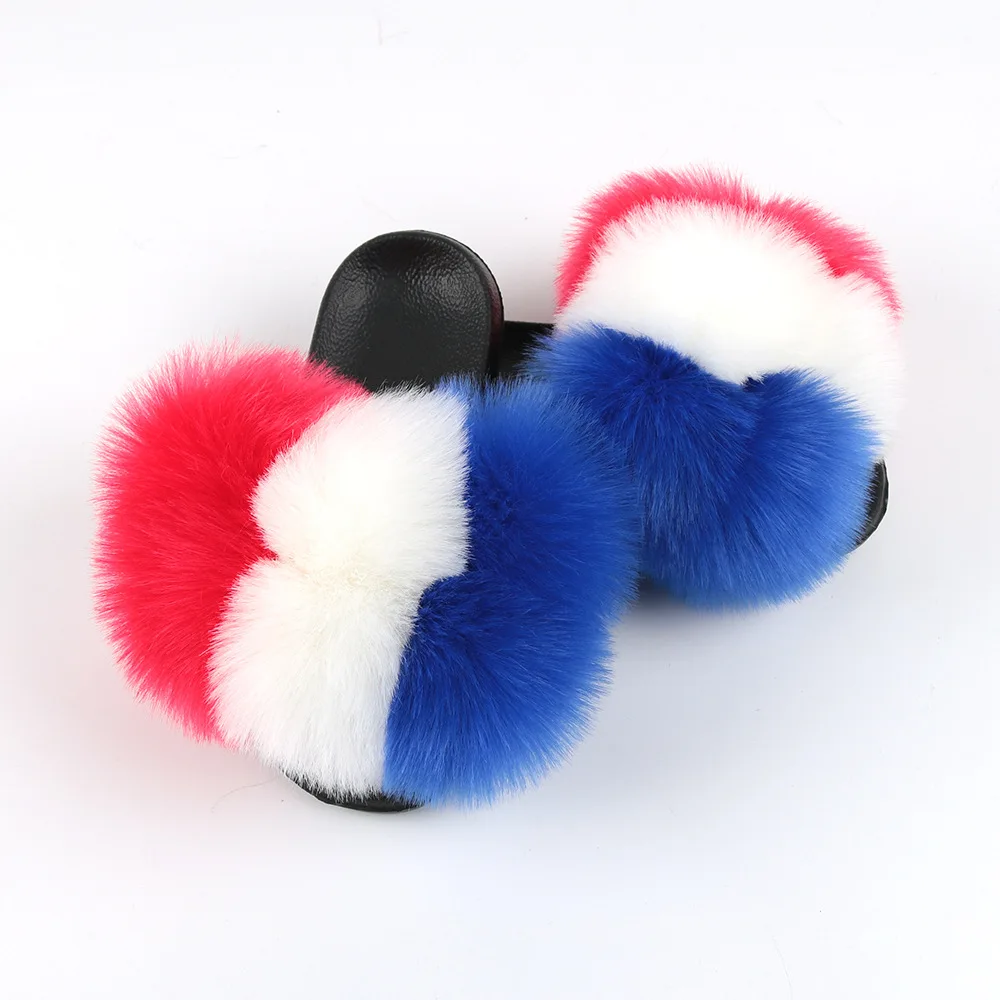 

Fashion new ladies fur ball slippers outer wear warm fur slippers home flat colored slippers