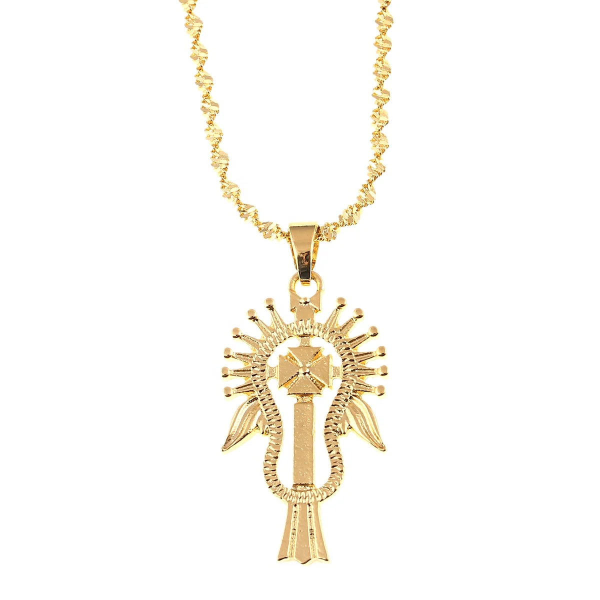 

Ethiopian Gold Color Cross Pendant Necklace for Women Men Judah Ethnic African Charm Jewelry