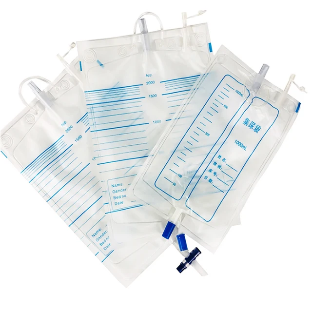 Adult urine drainage disposable medical Urine collection bags 1000ml 2000ml PVC with cross valve