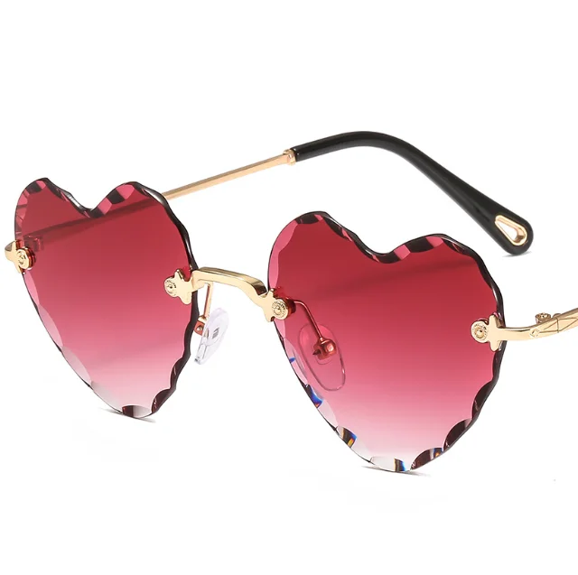 

Wiipu 2020 Heart shaped Hand polished sunglasses china Gradient color Rimless Glasses women's Frameless sunglasses