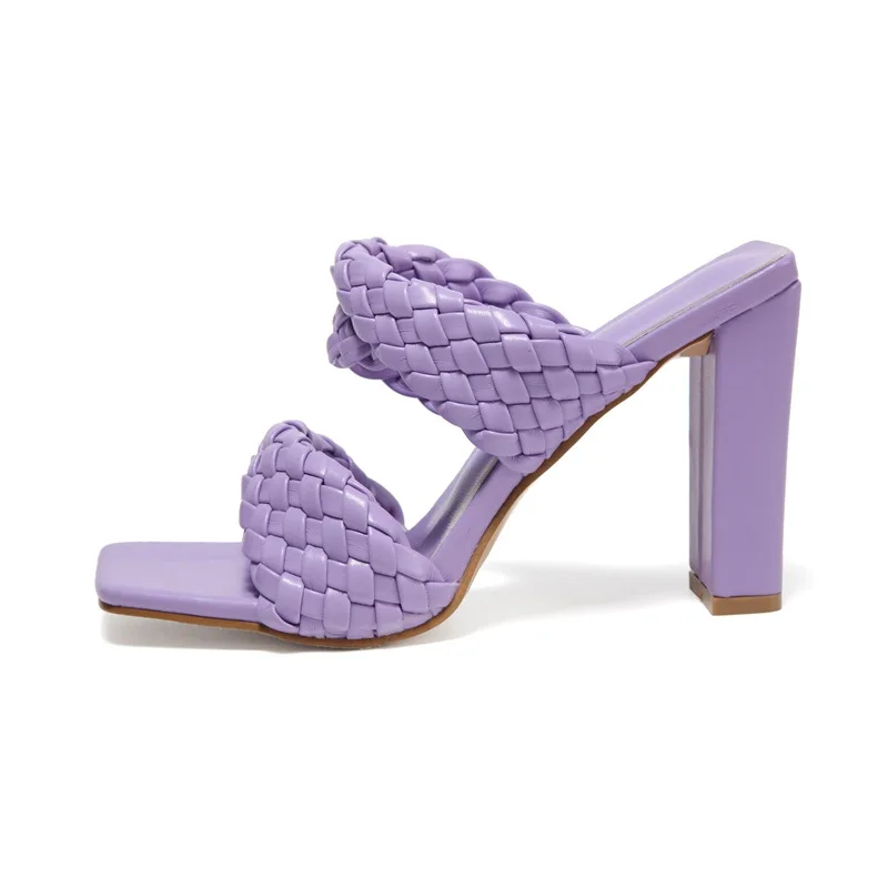 

fashion two braided trap high heel women's summer mules sandals