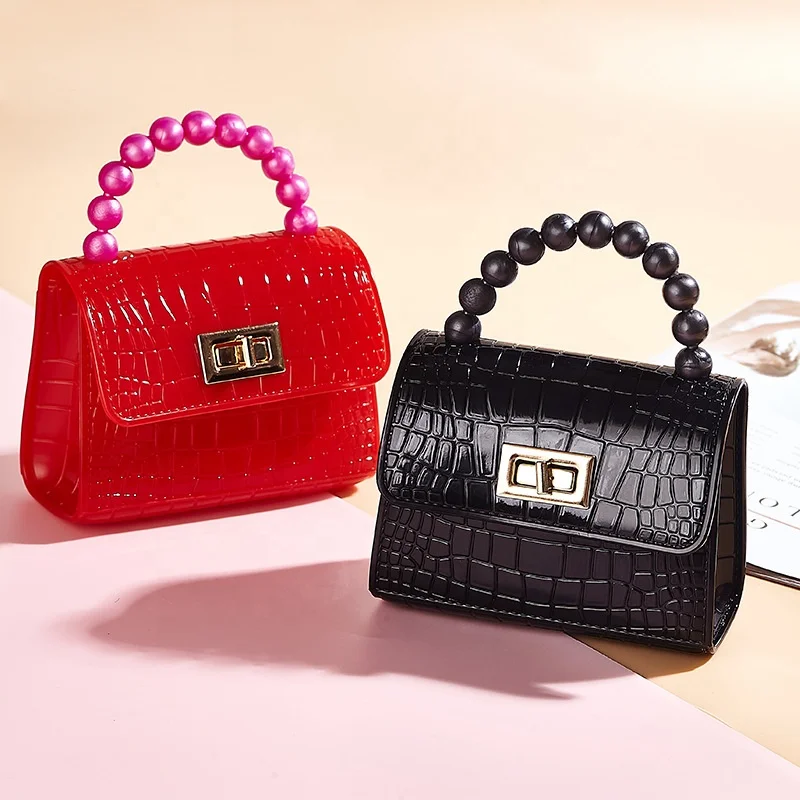 

Womens Colorful pearl handle sling bag pvc crossbody shoulder hand bags ladies jelly mini purses bag handbag, 6 color options