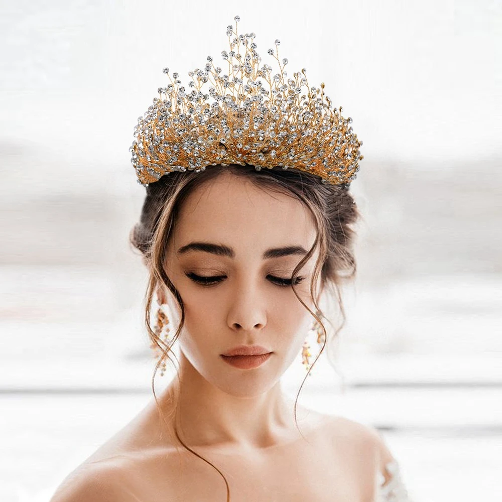 

Jachon handmade rhinestone bridal crown high quality dainty bridal crown exaggerated and elaborate bridal crown, As picture