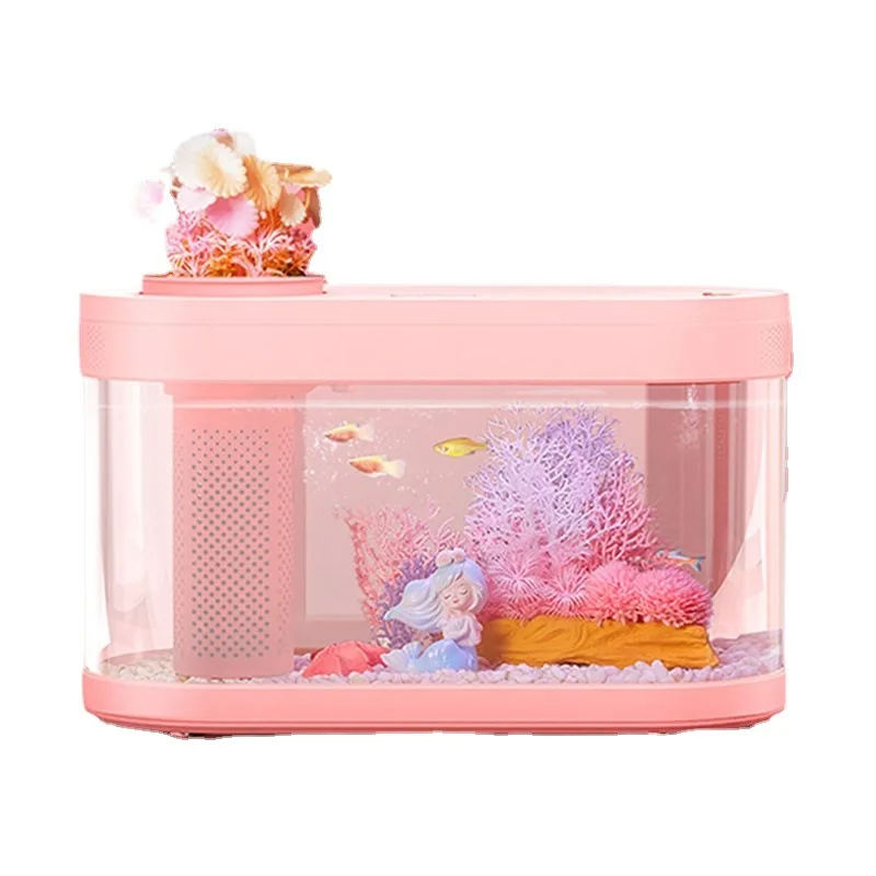 

USB Desktop Mini Self-Cleaning Fish Tank with Automatic LED Lighting Aquariums Office Decoration