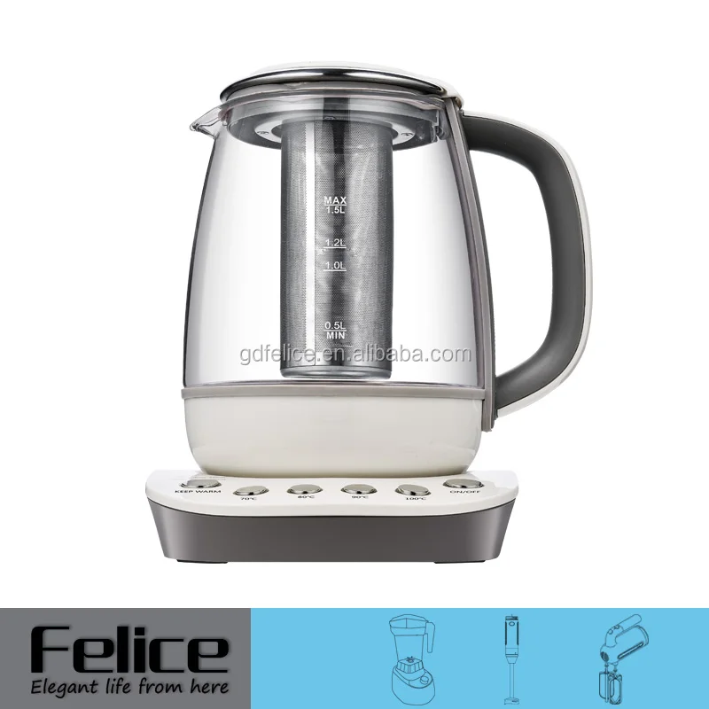 1.5l Programmable Electric Glass Kettle With Temperature Control & 6