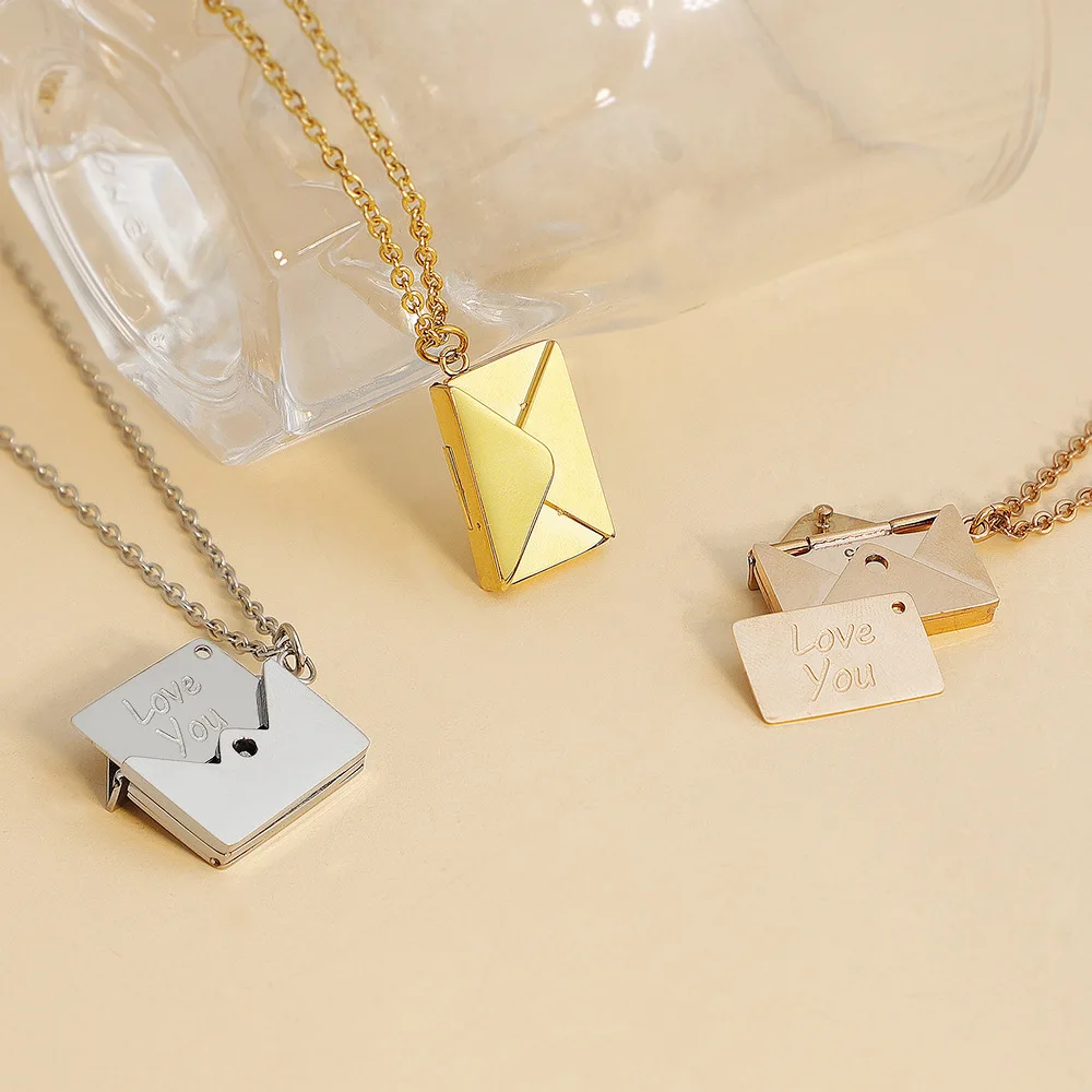 

Valentine stainless steel gold plated necklace high quality couple locket necklace slots necklace home envelopes