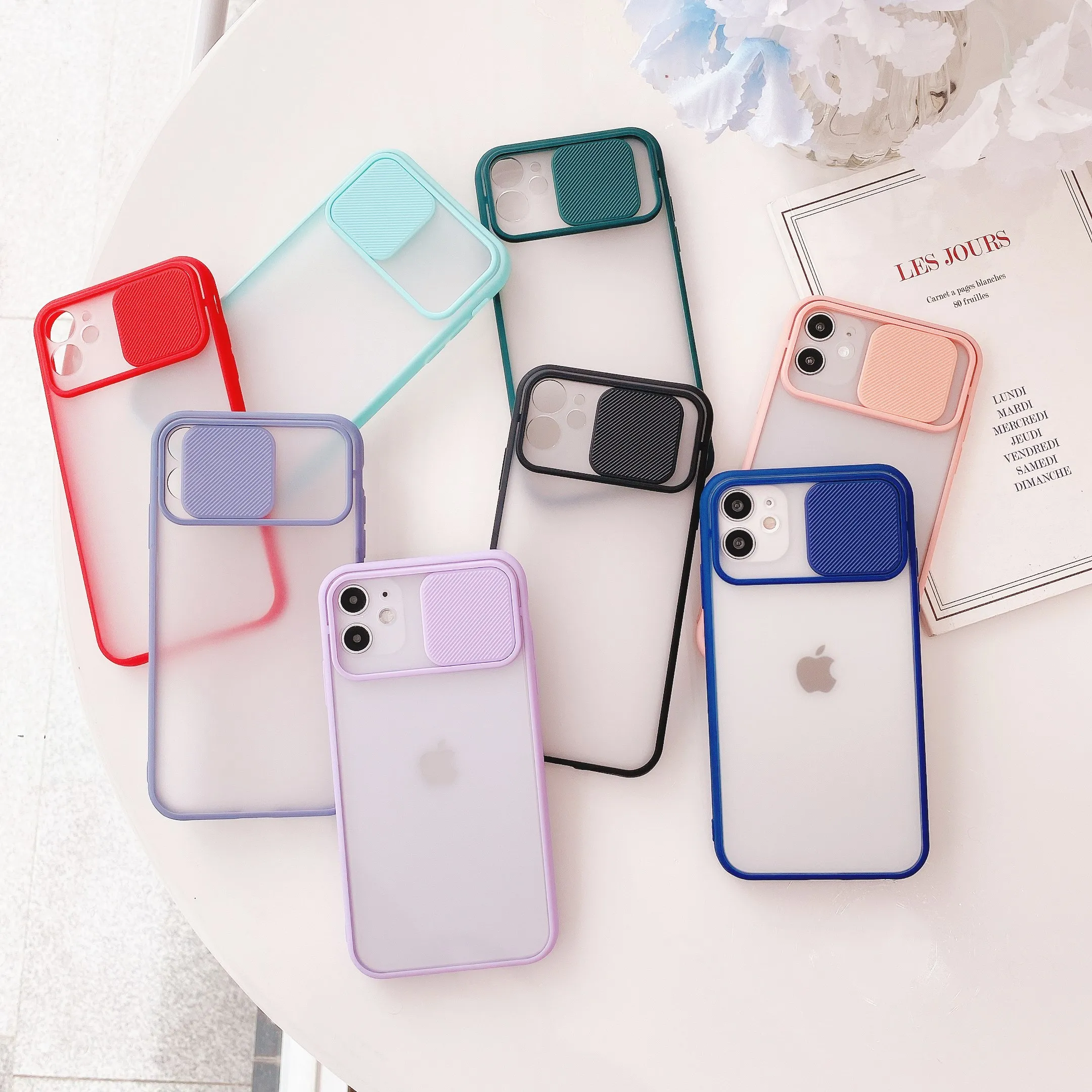 

Color Slide Camera Lens Protection Phone On For iPhone 11 12 Pro XS Max X XR 8 7 6s Plus SE 2020 Shockproof Case Back Cover