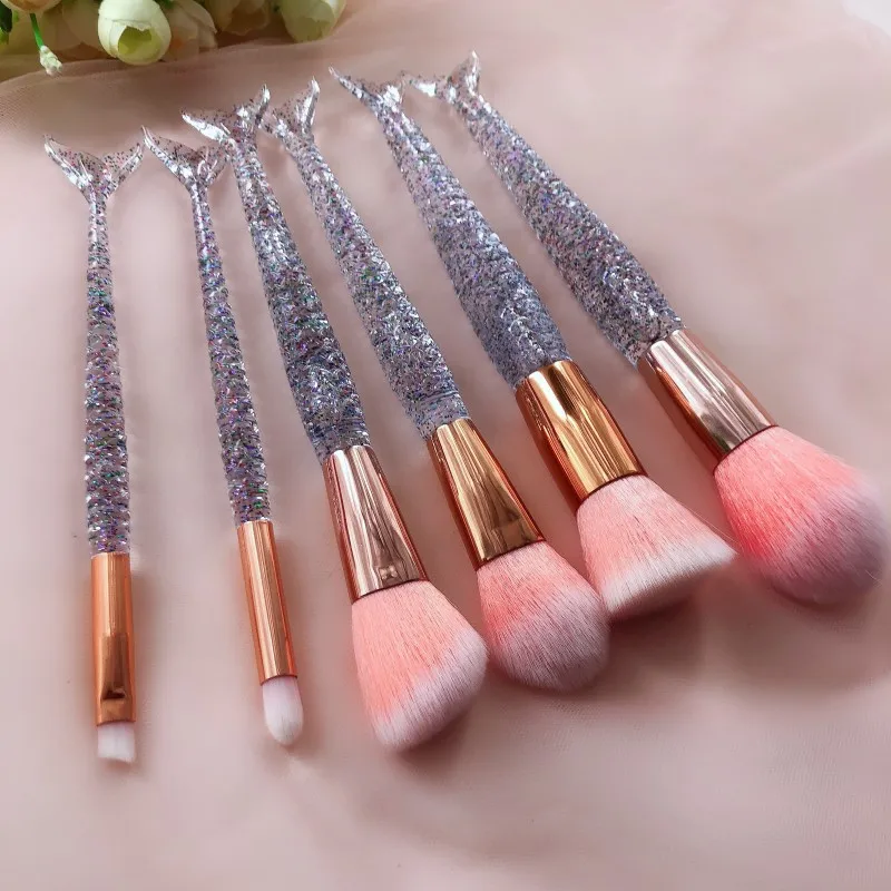 

New Arrival Best Seller Crystal 6Pcs Premium Makeup Brushes Private Label Foundation Diamond Cosmetic Makeup Brush Set