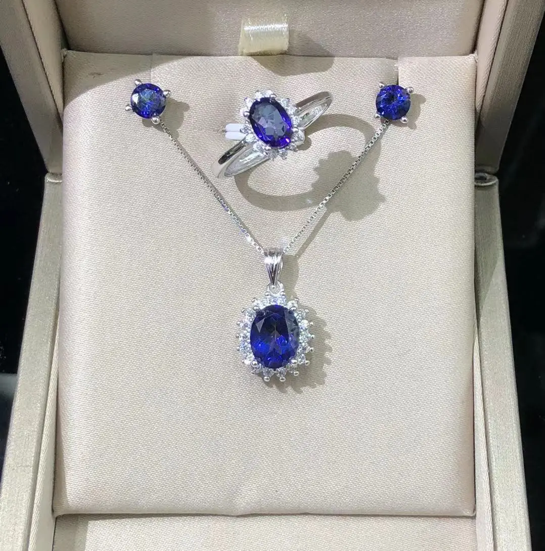 

Newest Design Tanzanite Topaz Natural Stone Oval Stand Alone Gemstone Shape Topaz Jewelry Set