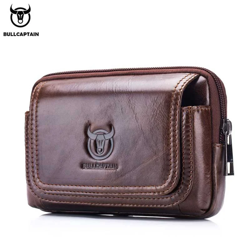 

BULLCAPTAIN waist bag for man leather belt bag fanny pack men mobile phone pocket