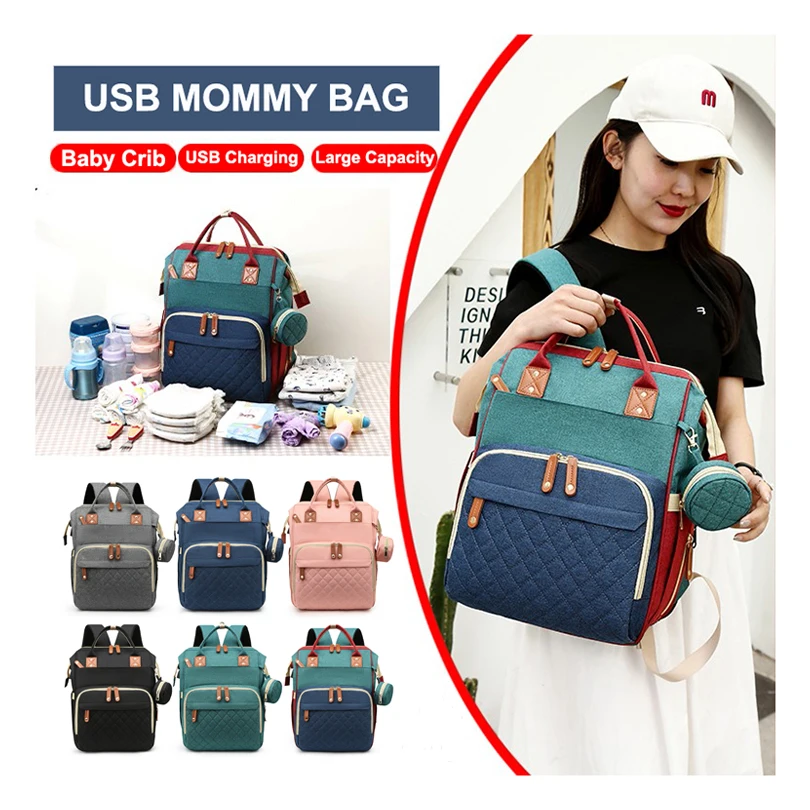 

OMASKA Custom Luiertas Nappy Leather Bag USB Charging Large Capacity Chaning Mommy Baby Diaper Bag Backpack, 6 colors