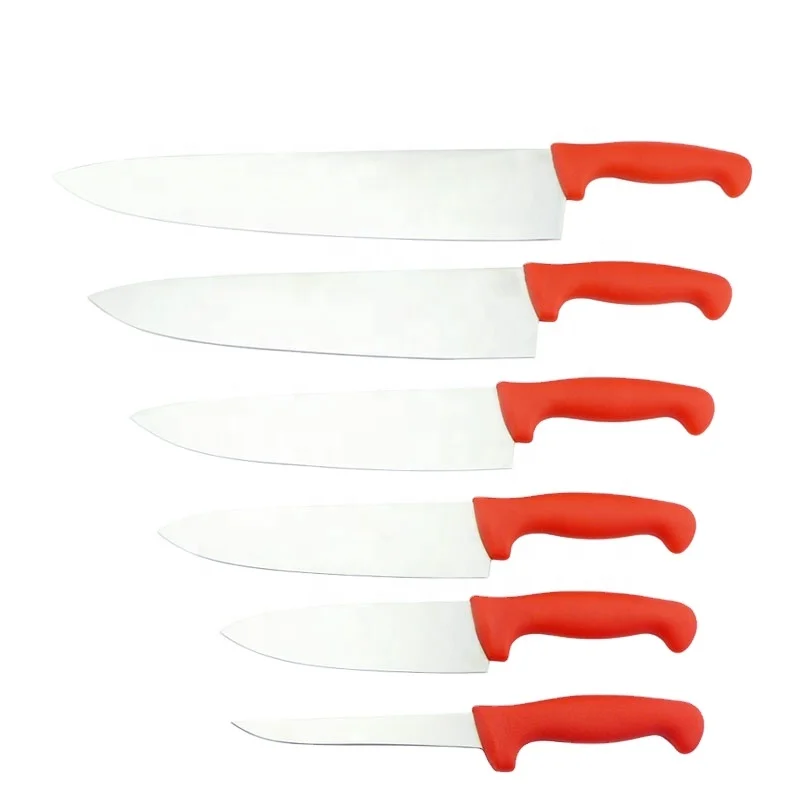 

Cheap Price Hot Sell Super Sharp Butcher Knife set kitchen knives with PP Handle, Red