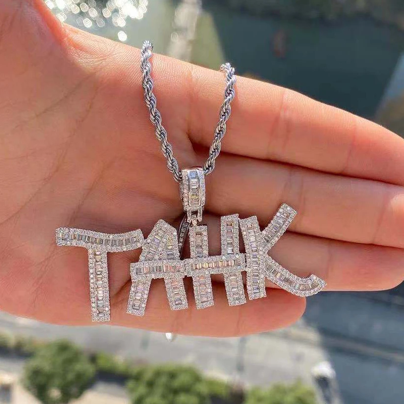 

Iced Out mini crystal Baguette Initials Gold Silver Bling Zirconia Hip Hop personalized custom name necklace for men and women