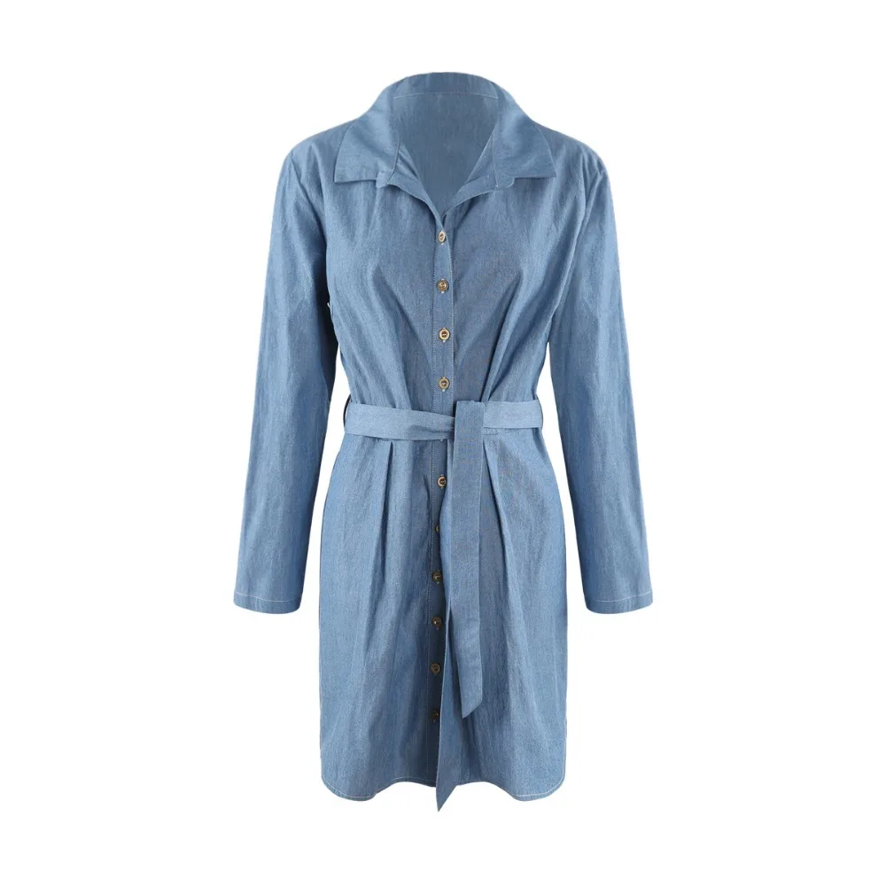 

Women Dress Loose Dress Long Sleeve Denim Blue Shirt Dress Plus Size Women Clothing 3XL