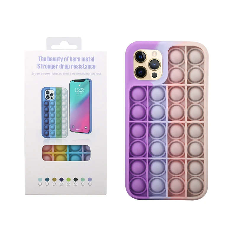 

Hot sale soft tpu reliver stress fidget toys bubble pop rainbow phone case for iPhone13 12PROMAX