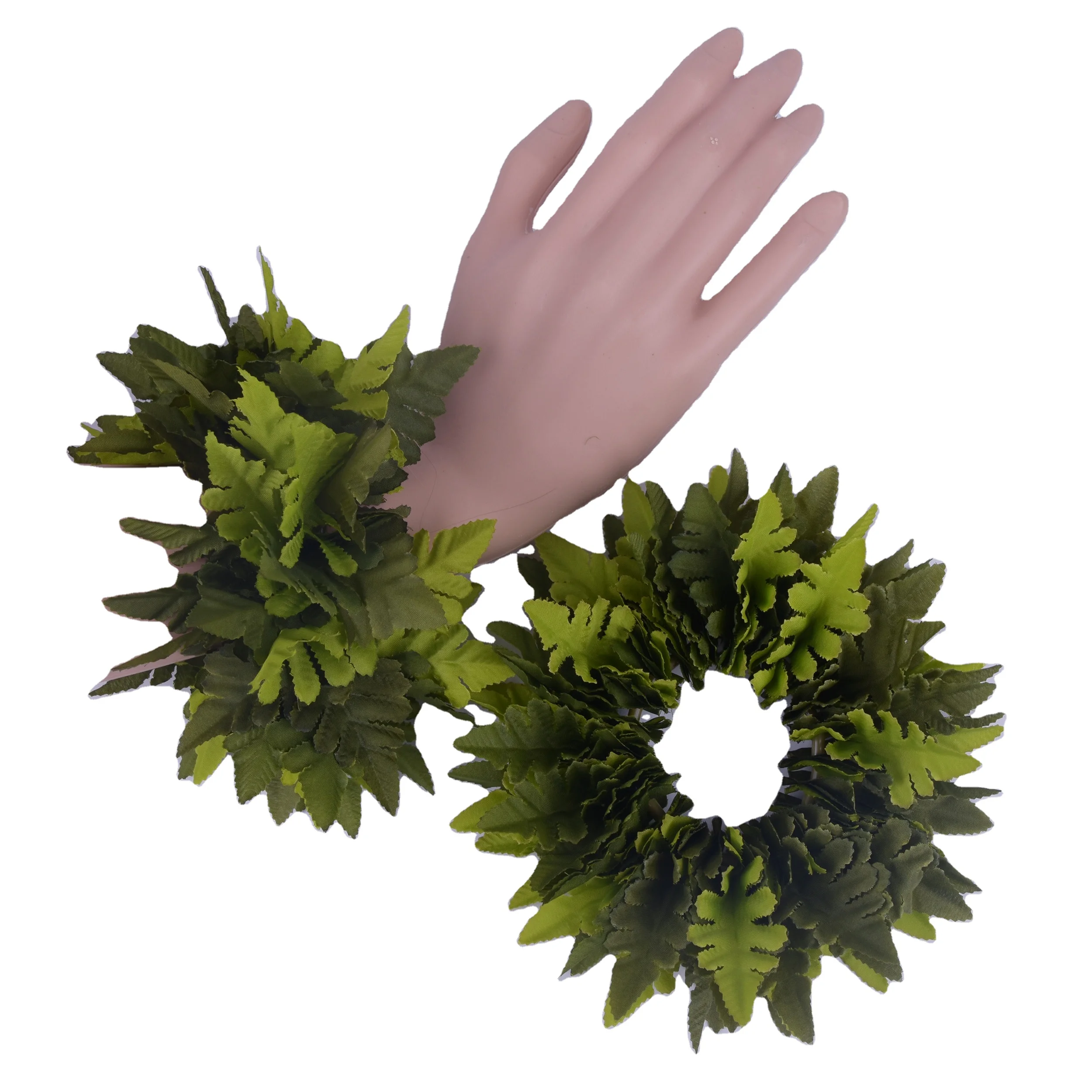 

Factory Supplier HC30001C-2 25CM Artificial Silk Fern Leaves Wristlet Women Wristband Hawaii Dance Party Accessories Bracelet, One