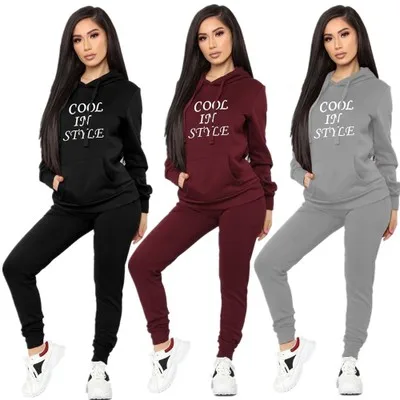 

CL-187 Fashion Casual Sports Tracksuit Embroidery Long Sleeve Pants Two Piece Hoodie Set for Women, As picture show