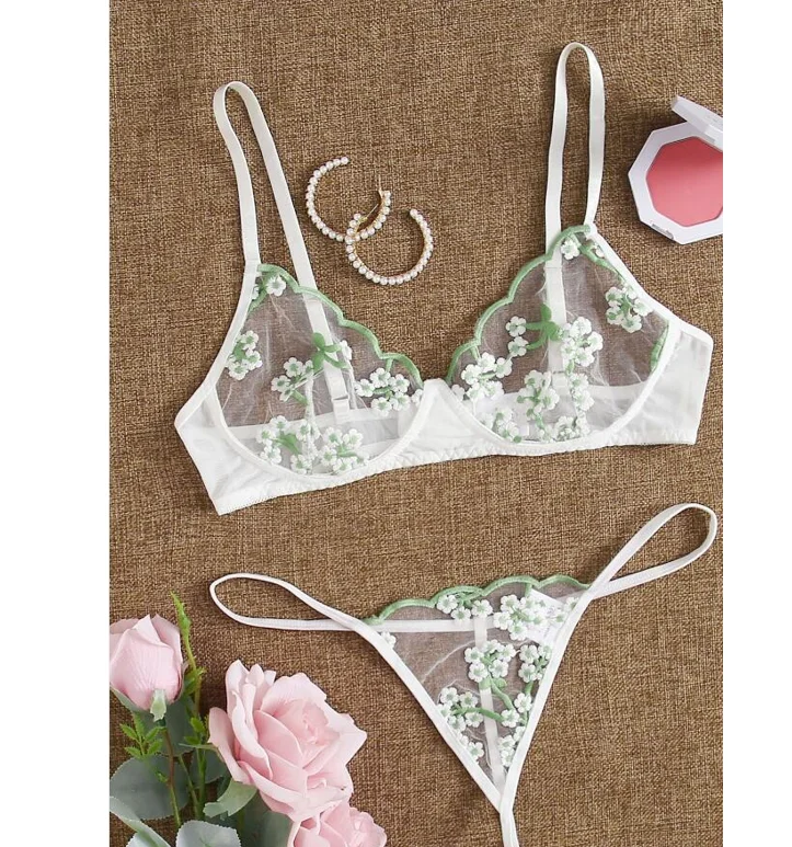 

sfy1892 hot sale 2pcs sexy lingeries set mesh flower erotic women underwear see through bra