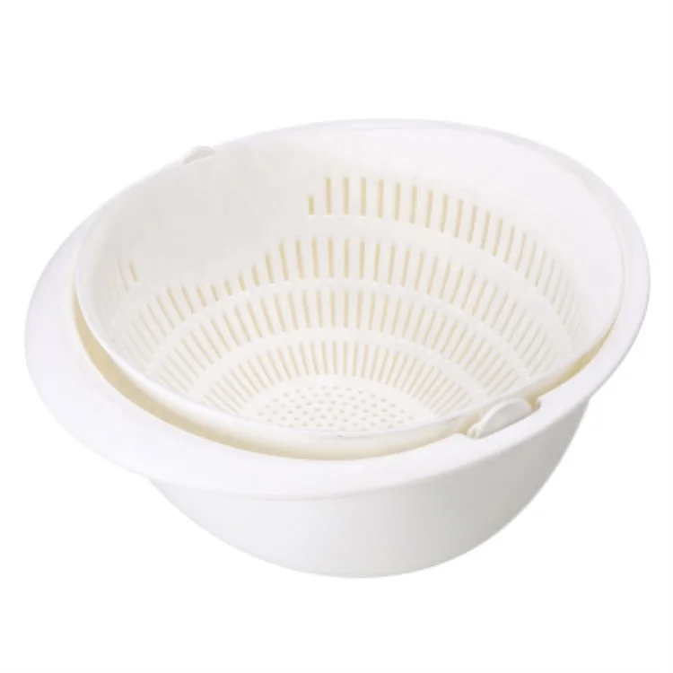 

Large Capacity Sink Fruit Vegetables Draining Basket Double Layer Rotating Drain Basket Kitchen Double Drain Basket Bowl, White, pink, gray, apricot