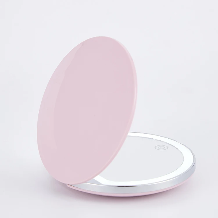 

pocket hand lighted mirror round LED plastic frame electrical charged fold mirror
