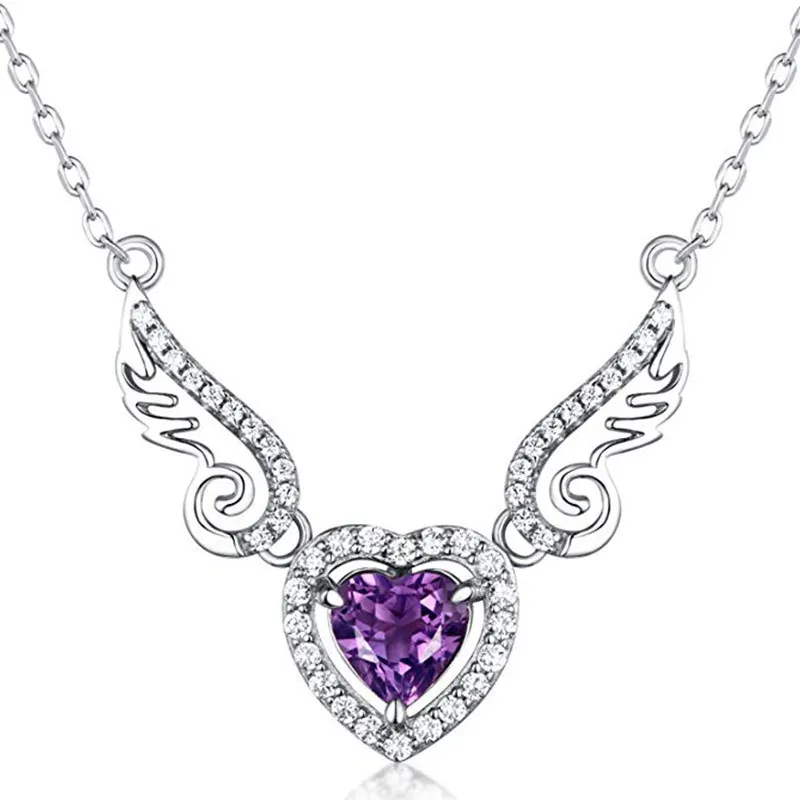 

CAOSHI Luxury Cubic Zirconia Pendant Necklace Heart Shape Women Wedding Party Jewelry Gifts Angel Wings Necklace