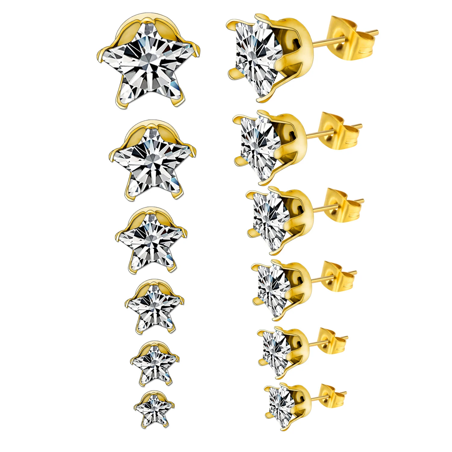 

Fashion Women Stud Earrings Gold Plated Stainless Steel Star With Shining Zircon Earrings Gift