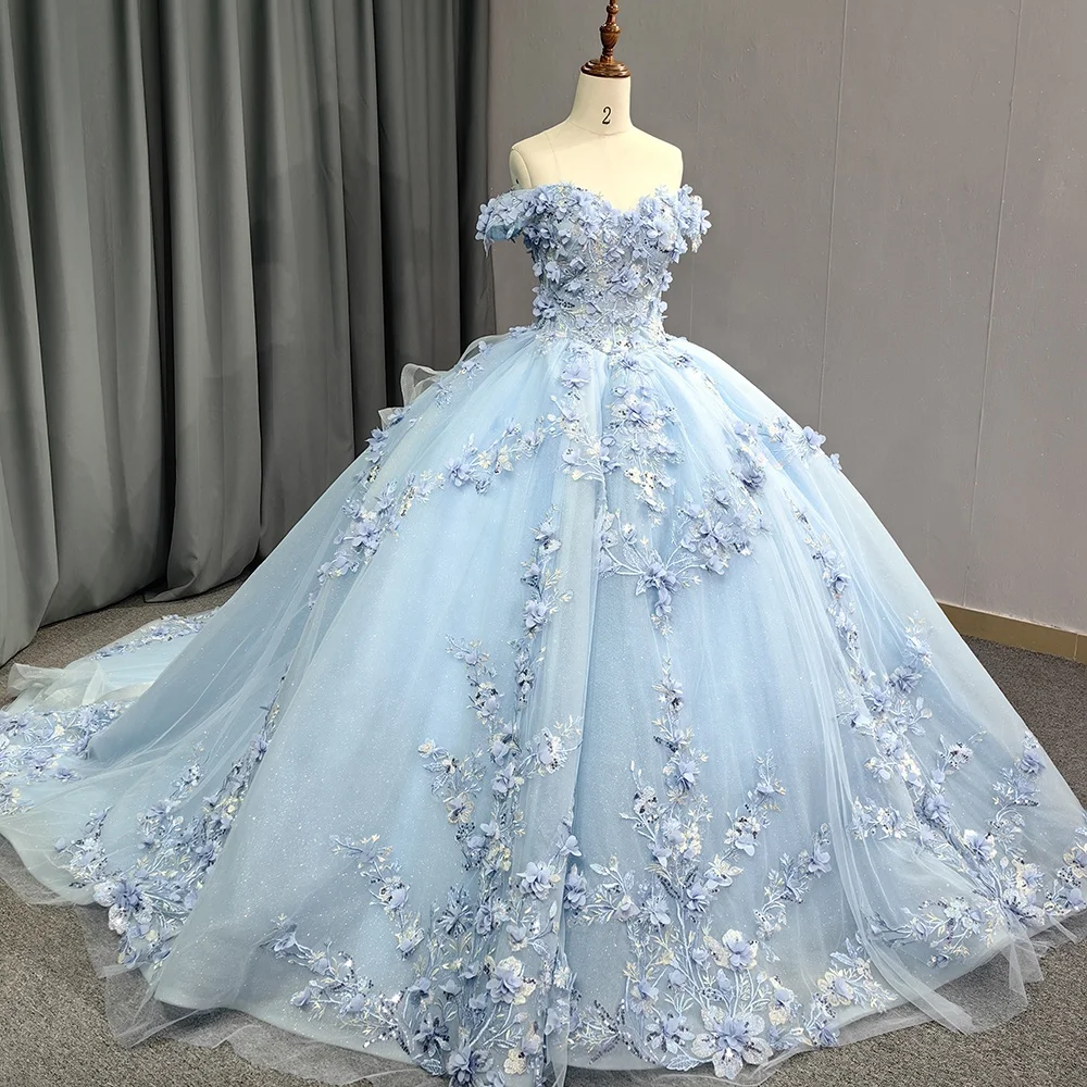 

Jancember 5834 Sweet Baby Blue Appliqued Flower Ball Gown Formal Evening Quinceanera Dresses