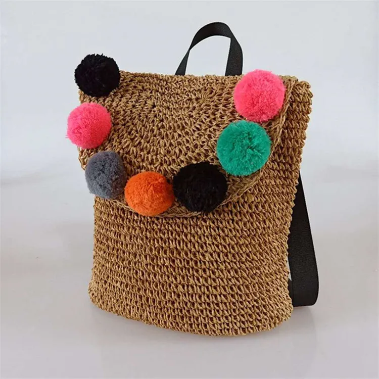 

New fur ball backpack INS cold wind straw bag