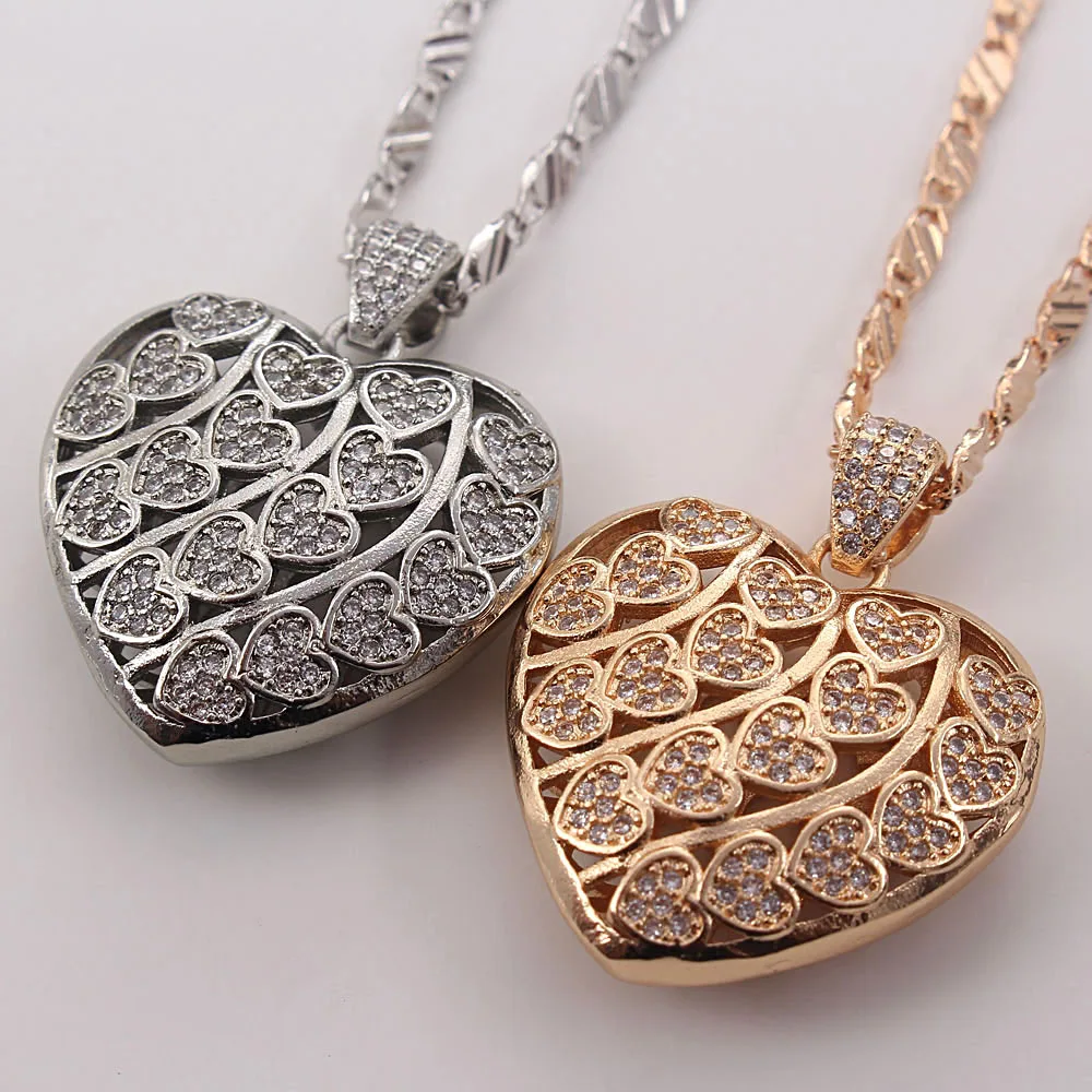 

MHS.SUN Vintage Big Hollow Heart Pendant Necklace Fashion Zircon Chain Necklace For Women Girls Gold/Silver Color Jewelry