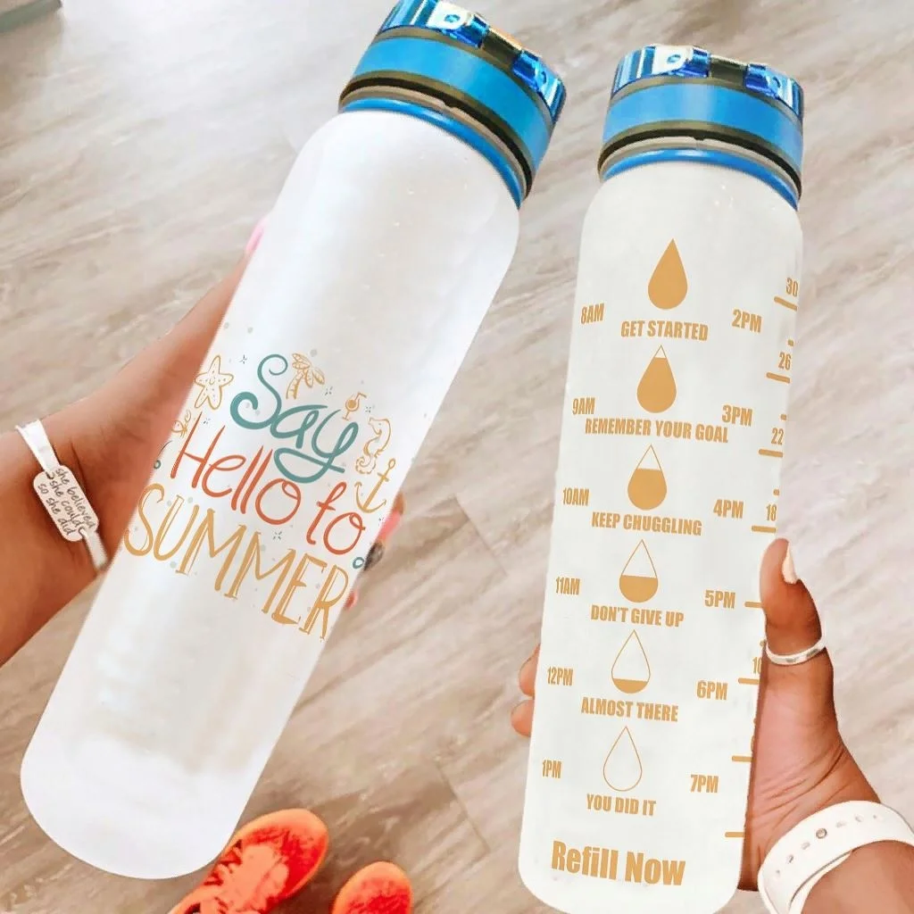 

Wholesale 1000Ml Sports Fitness Plastic Watersay Hello To Summer Bottledrink Bottle
