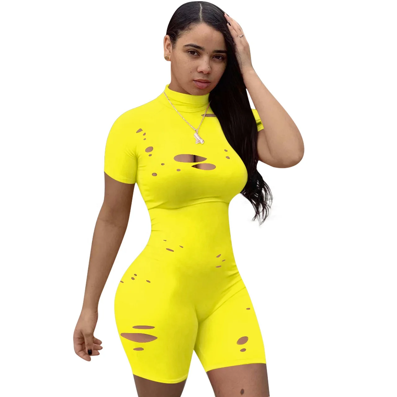 

Short Sleeve Tie Dye Ladies Jump Suit Ripped Bodysuits Women One Piece Jumpsuits And Rompers sophisticated women's clothing