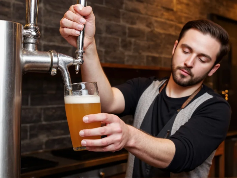 Bartender pouring craft ale with proper technique