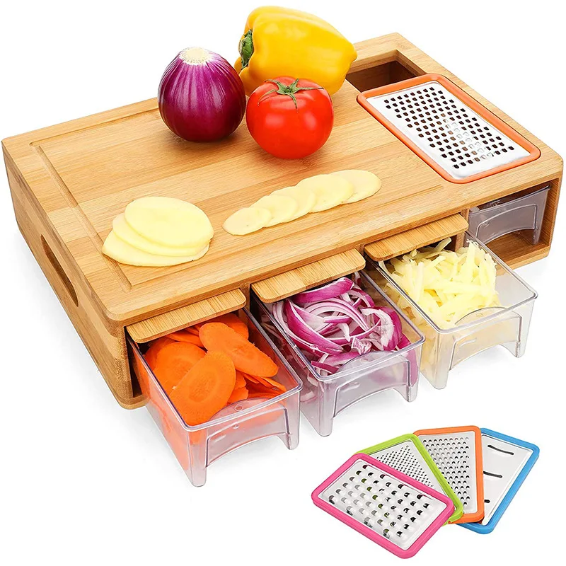 

Kitchen restaurant custom bamboo drawer type classification cutting board set