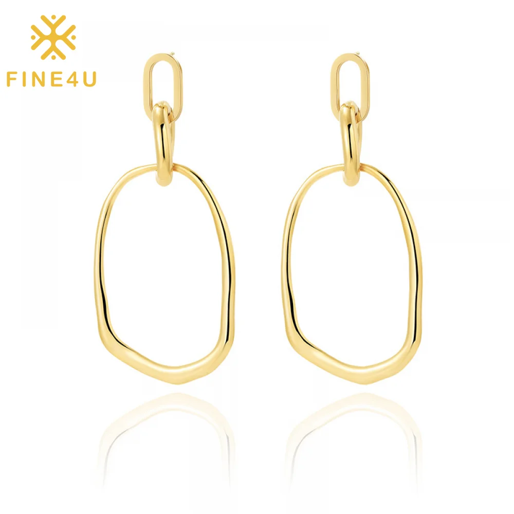 

Vintage Non Tarnish Women Simple Unique Jewelry Irregular Oval Stainless Steel Extra Large Hoop Earrings