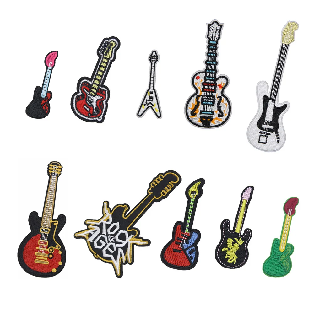 yiwu wintop hot sale low moq music theme guitar iron on embroidery patch for clothes garment