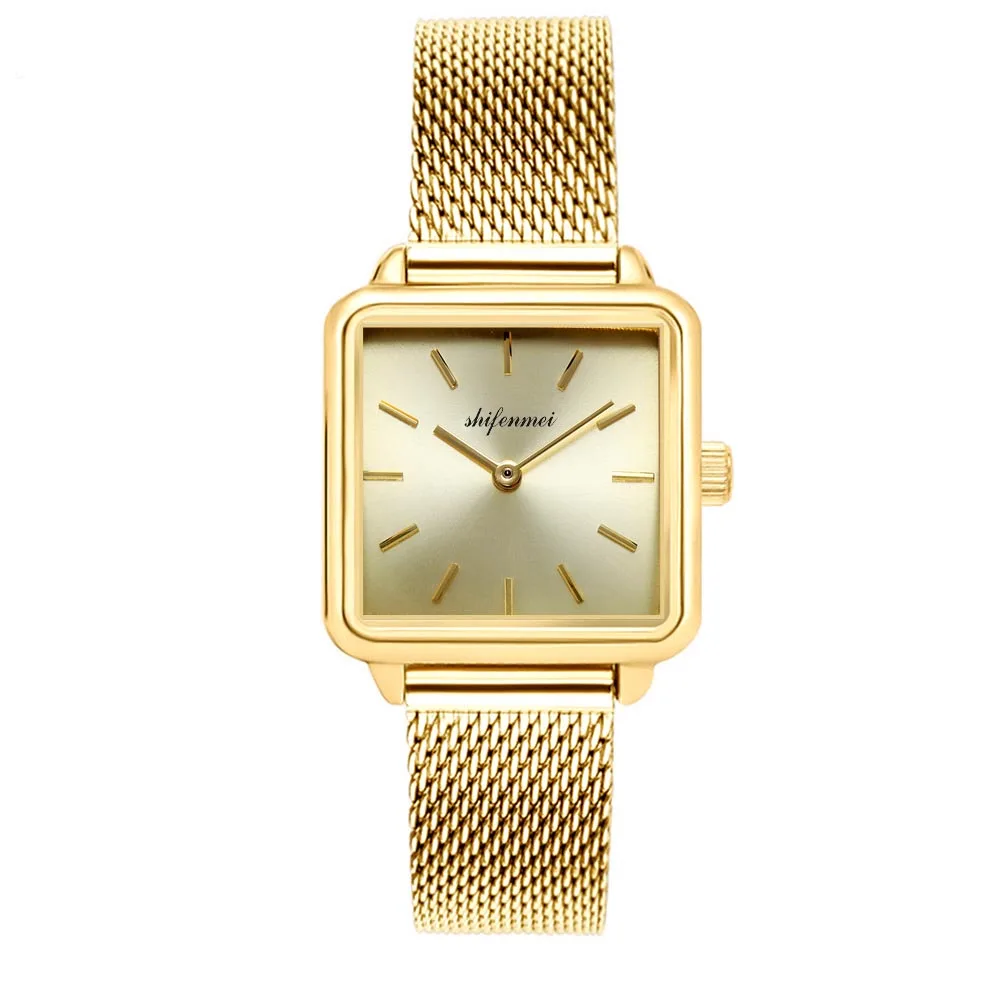 

Elegant Classic Stainless Steel Custom Square Quartz Women Trend Design Slim Stone Casual Watch