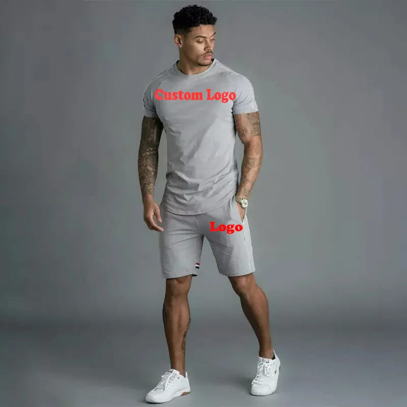 

Custom Logo Print Mens Summer Sportswear Short Sleeve Sports Short Pants Set, Picture
