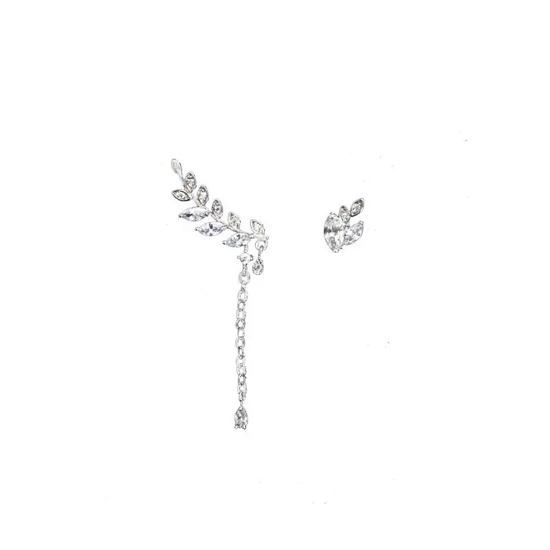 

Fashion 925 Silver Boutique Pretty Feather Zircon Female Irregular Earrings