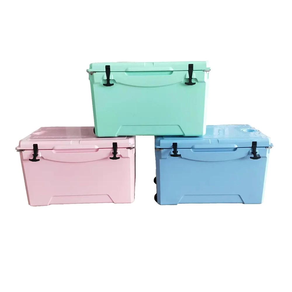 

75QT Portable Plastic Hard Rotomolded Ice Box Ice Chest Cooler with Wheels Durable White Cooler Box