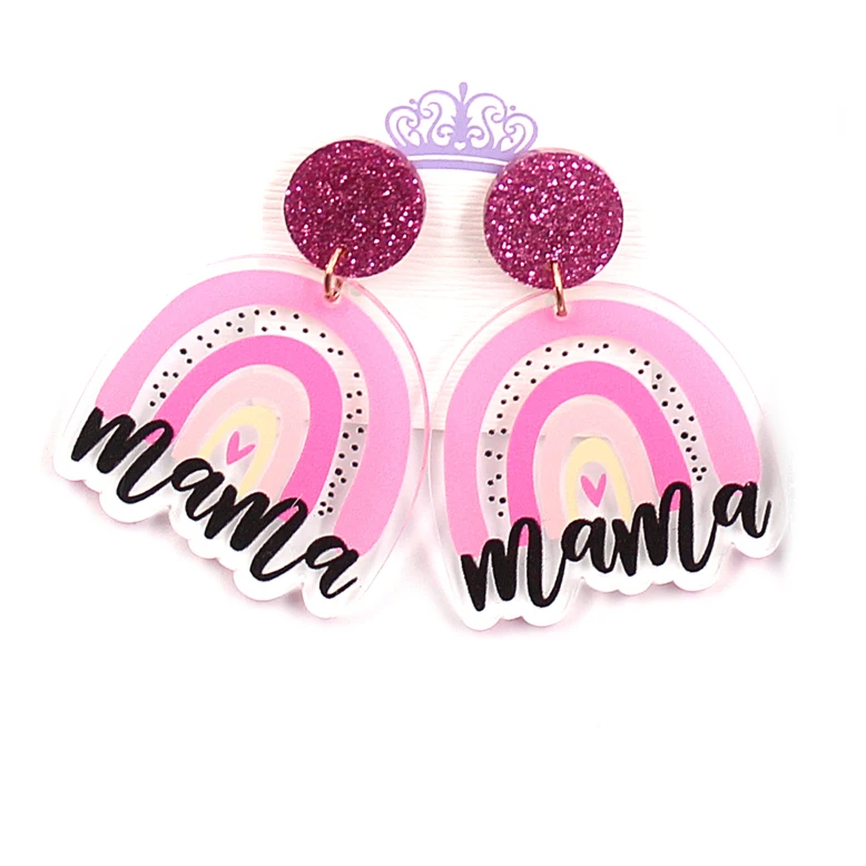 

ERS229ER1024 Factory Wholesale Rainbow Mama Mother's Day Leopard Acrylic Earrings