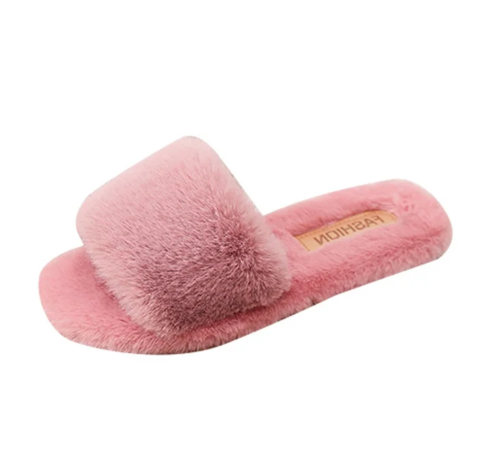 

Winter sandals Lady design faux fur indoor autumn fur shoes platform candy color fur slippers