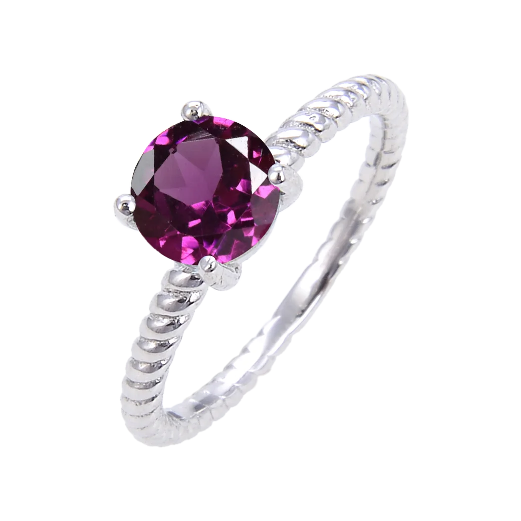 

Abiding Twist Band Stackable Rings Round Natural Rhodolite 925 Sterling Silver Ring With Color Customize Service